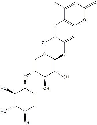 6-氯-2-氧代-4-甲基苯并吡喃-7-基 4-O-BETA-D-吡喃木糖基-BETA-D-吡喃木糖苷结构式