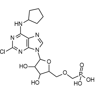 (((5-(2-Chloro-6-(cyclopentylamino)-9H-purin-9-yl)-3,4-dihydroxytetrahydrofuran-2-yl)methoxy)methyl)phosphonic acid Structure
