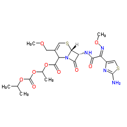 1-[(Isopropoxycarbonyl)oxy]ethyl (6R,7R)-7-{[(2Z)-2-(2-amino-1,3-thiazol-4-yl)-2-(methoxyimino)acetyl]amino}-3-(methoxymethyl)-8-oxo-5-thia-1-azabicyclo[4.2.0]oct-3-ene-2-carboxylate structure