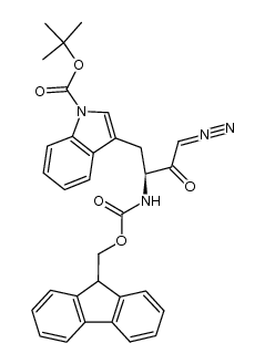 (S)-1-diazo-3-{[(9H-fluoren-9-ylmethoxy)carbonyl]amino}-4-{N-[(tert-butoxy)carbonyl]indol-3-yl}butan-2-one结构式