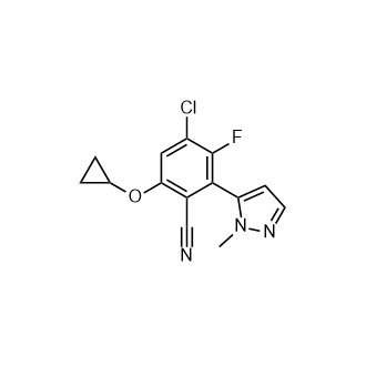 4-氯-6-环丙氧基-3-氟-2-(1-甲基-1H-吡唑-5-基)苯甲腈结构式
