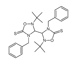 4,4'-Dibenzyl-2,2'-di(tert-butyl)-[3,3'-bi(1,2,4-oxadiazolidin)]-5,5'-dithion结构式