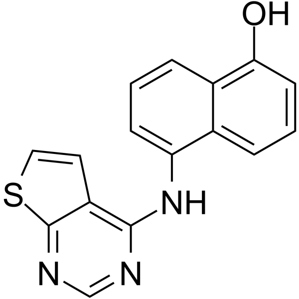 5-(噻吩并[2,3-d]嘧啶-4-基氨基)萘-1-酚结构式