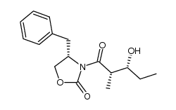 (4S,2'S,3'R)-3-(2'-methyl-3'-hydroxypentanoyl)-4-benzyl-2-oxazolidinone Structure
