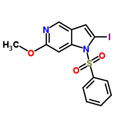2-Iodo-6-methoxy-1-(phenylsulfonyl)-1H-pyrrolo[3,2-c]pyridine结构式