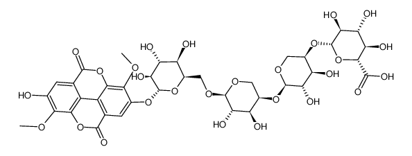 3,3'-di-O-methylellagic acid-4-O-(β-D-glucopyranosyluronic acid)-(1->4)-O-α-L-arabinopyranosyl-(1->4)-O-α-L-arybinopyranosyl-(1->6)-β-D-glucopyranoside Structure