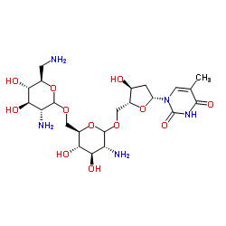 2,6-Diamino-2,6-dideoxy-D-glucopyranosyl-(1->6)-2-amino-2-deoxy-D-glucopyranosyl-(1->5)thymidine结构式