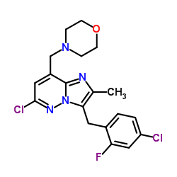 6-chloro-3-(4-chloro-2-fluorobenzyl)-2-Methyl-8-(Morpholin-4-ylmethyl)imidazo[1,2-b]pyridazine结构式