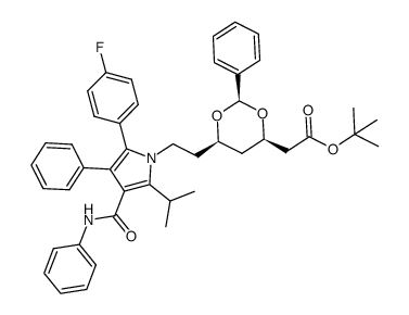 tert-butyl 2-((2R,4R,6R)-6-(2-(2-(4-fluorophenyl)-5-isopropyl-3-phenyl-4-(phenylcarbamoyl)-1H-pyrrol-1-yl)ethyl)-2-phenyl-1,3-dioxan-4-yl)acetate Structure