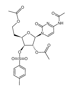4-N-acetyl-1-(2,6-di-O-acetyl-5-deoxy-3-O-p-tolylsulfonyl-β-D-xylo-hexofuranosyl)cytosine结构式
