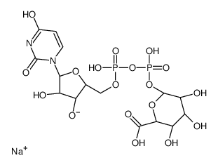 sodium,(2R,3S,4R,5R)-2-[[[[(2R,3R,4S,5S,6S)-6-carboxy-3,4,5-trihydroxyoxan-2-yl]oxy-hydroxyphosphoryl]oxy-hydroxyphosphoryl]oxymethyl]-5-(2,4-dioxopyrimidin-1-yl)-4-hydroxyoxolan-3-olate Structure