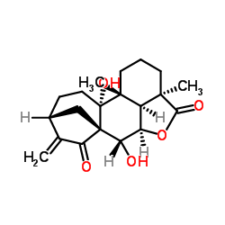 (4ALPHA,6ALPHA,7BETA)-6,7,9-三羟基-15-氧代贝壳杉-16-烯-18-酸 GAMMA-内酯结构式