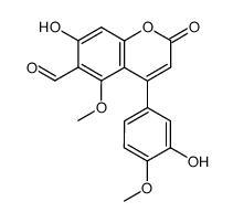4-(3'-hydroxy-4'-methoxyphenyl)-6-formyl-7-hydroxy-5-methoxy-2H-1-benzopyran-2-one, voludal Structure
