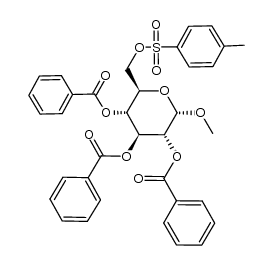 methyl-[O2,O3,O4-tribenzoyl-O6-(toluene-4-sulfonyl)-α-D-glucopyranoside]结构式