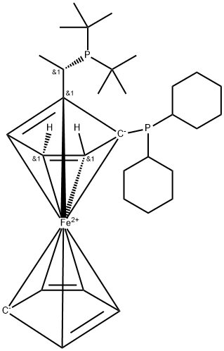 (S)-1-[(S)-2-(二环己基膦基)二茂铁基]乙基二叔丁基膦结构式