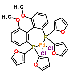 Dichloro[(6,6'-dimethoxy-2,2'-biphenyldiyl)bis(di-2-furylphosphanuide-kappaP)]palladium Structure
