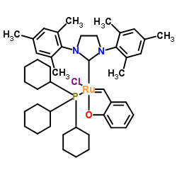 [8-[1,3-bis(2,4,6-trimethylphenyl)imidazolidin-2-yl]-8-chloro-7-oxa-8λ6-ruthenabicyclo[4.3.0]nona-1,3,5,8-tetraen-8-yl]-tricyclohexyl-λ5-phosphane Structure