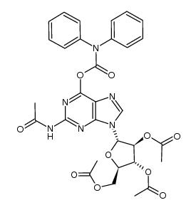 N2-acetyl-9-(2,3,5-tri-O-acetyl-α-D-arabinofuranosyl)-O6-diphenylcarbamoylguanine Structure