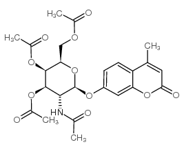 4-甲基香豆素基-2-乙酰氨基-3,4,6-三-氧-乙酰基-2-脱氧-β-D-吡喃半乳糖苷结构式