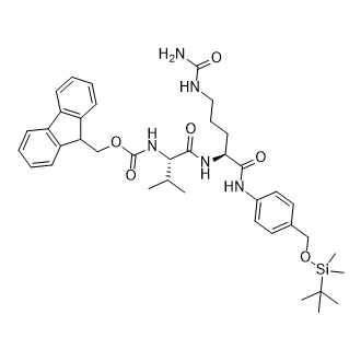 (9H-Fluoren-9-yl)methyl ((S)-1-(((S)-1-((4-(((tert-butyldimethylsilyl)oxy)methyl)phenyl)amino)-1-oxo-5-ureidopentan-2-yl)amino)-3-methyl-1-oxobutan-2-yl)carbamate Structure