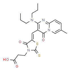 3-[(5Z)-5-{[2-(dipropylamino)-7-methyl-4-oxo-4H-pyrido[1,2-a]pyrimidin-3-yl]methylidene}-4-oxo-2-thioxo-1,3-thiazolidin-3-yl]propanoic acid结构式
