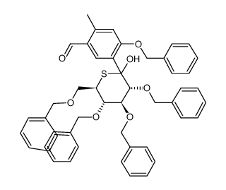 2,3,4,6-tetra-O-benzyl-1-C-[2-(benzyloxy)-5-formyl-4-methylphenyl]-5-thio-D-glucopyranose结构式