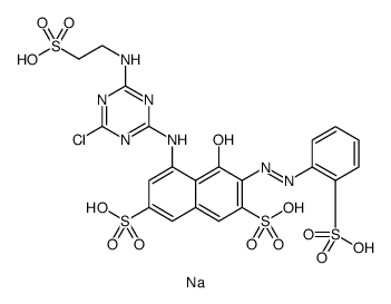 2,7-Naphthalenedisulfonic acid, 5-[[4-chloro-6-[(2-sulfoethyl)amino]-1,3,5-triazin-2-yl]amino]-4-hydroxy-3-[2-(2-sulfophenyl)diazenyl]-, tetrasodium salt结构式