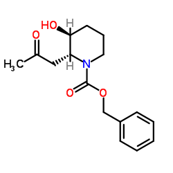 反式-N-苄氧羰基-3-羟基-2-(2-氧丙基)哌啶结构式
