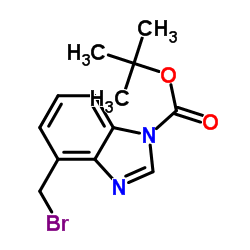 4-(溴甲基)-1H-苯并[d]咪唑-1-甲酸叔丁酯结构式