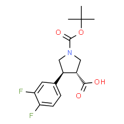 反式-1-(叔丁氧羰基)-4-(3,4-二氟苯基)吡咯烷-3-羧酸结构式