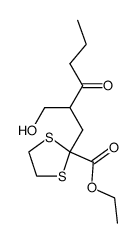 ethyl 2-(2-(hydroxymethyl)-3-oxohexyl)-1,3-dithiolane-2-carboxylate结构式