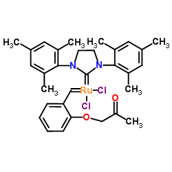 二氯[1,3-双(2,4,6-三甲基苯基)-2-咪唑烷基亚叉基] {[2-(2-氧丙氧基)苯基] 亚甲基}钌(II)结构式