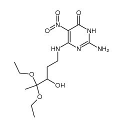 2-amino-6-(4,4-diethoxy-3-hydroxypentylamino)-5-nitropyrimidin-4(3H)-one结构式