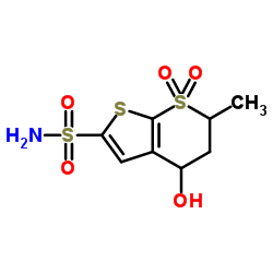 5,6-二氢-4-羟基-6-甲基-4H-噻吩并[2,3-b]噻喃-2-磺酰胺 7,7-二氧化物结构式