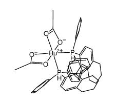 二乙酸根[(R)-(+)-2,2′-二(二苯基膦基)-5,5′,6,6′,7,7′,8,8′-八氢-1,1′-联萘基]钌(II)结构式