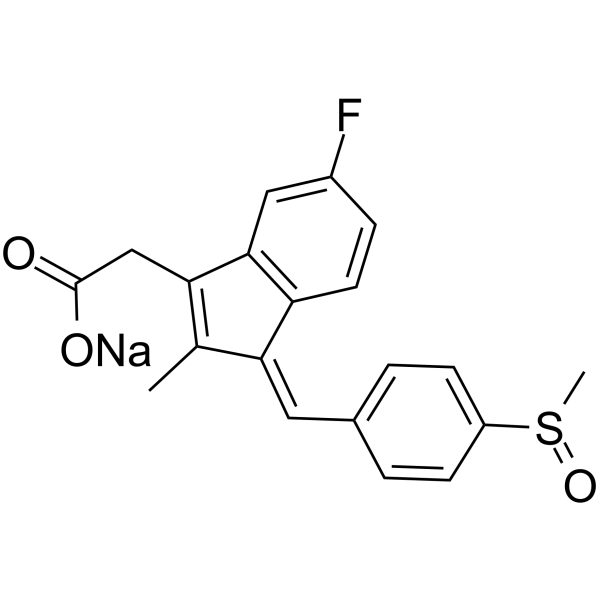 sodium (Z)-5-fluoro-2-methyl-1-[[4-(methylsulphinyl)phenyl]methylene]-1H-indene-3-acetate结构式