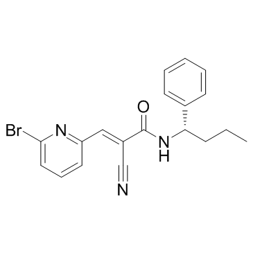 (2E)-3-(6-溴-2-吡啶基)-2-氰基-N-[(1S)-1-苯基丁基]-2-丙烯酰胺结构式