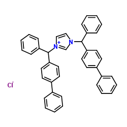 1,3-Bis[4-biphenylyl(phenyl)methyl]-1H-imidazol-3-ium chloride Structure