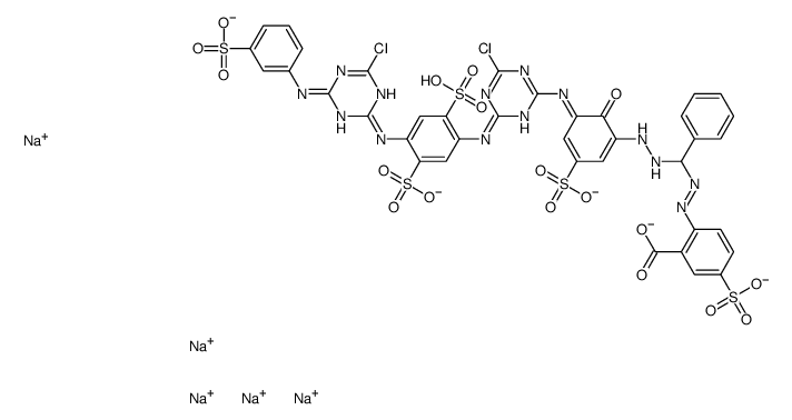 pentasodium,2-[[[2-[(5E)-5-[[4-chloro-6-[4-[[4-chloro-6-(3-sulfoanilino)-1,3,5-triazin-2-yl]amino]-2,5-disulfonatoanilino]-1,3,5-triazin-2-yl]imino]-6-oxo-3-sulfonatocyclohexa-1,3-dien-1-yl]hydrazinyl]-phenylmethyl]diazenyl]-5-sulfonatobenzoate Structure