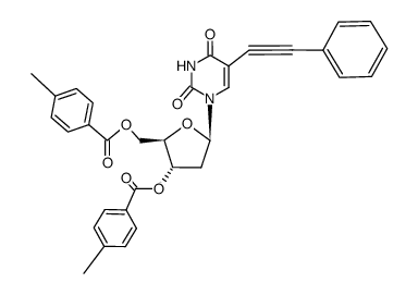 (2R,3S,5R)-5-(2,4-dioxo-5-(phenylethynyl)-3,4-dihydropyrimidin-1(2H)-yl)-2-(((4-methylbenzoyl)oxy)methyl)tetrahydrofuran-3-yl 4-methylbenzoate结构式