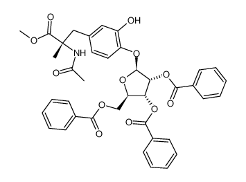 carboxymethyl-1 methyl-2 N-acetyl-2 [hydroxy-3 (tri-O-benzoyl-2',3',5' β-D-ribofuranosyl)-4 phenyl]-3 alanine结构式