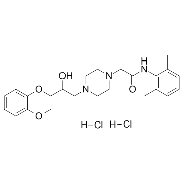 N-(2,6-二甲基苯基)-2-(4-(2-羟基-3-(2-甲氧基苯氧基)-丙基)哌嗪-1-基)乙酰胺 二盐酸盐结构式