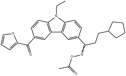 1-Propanone, 3-cyclopentyl-1-[9-ethyl-6-(2-thienylcarbonyl)-9H-carbazol-3-yl]-, 1-(O-acetyloxime) Structure