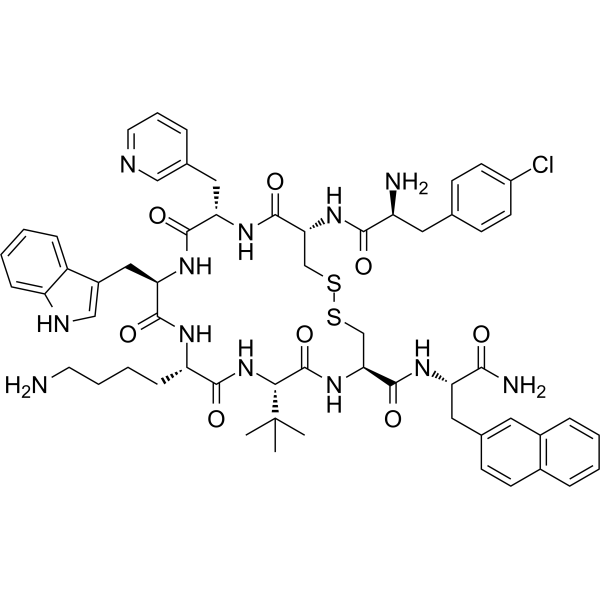 H-p-Chloro-Phe-D-Cys-β-(3-pyridyl)-Ala-D-Trp-Lys-tBu-Gly-Cys-2-Nal-NH2 trifluoroacetate salt (Disulfide bond)结构式