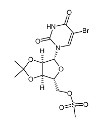 ((3aR,4R,6R,6aR)-6-(5-bromo-2,4-dioxo-3,4-dihydropyrimidin-1(2H)-yl)-2,2-dimethyltetrahydrofuro[3,4-d][1,3]dioxol-4-yl)methyl methanesulfonate结构式