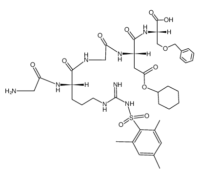 N-((S)-2-(2-((S)-2-(2-aminoacetamido)-5-(3-(mesitylsulfonyl)guanidino)pentanamido)acetamido)-4-(cyclohexyloxy)-4-oxobutanoyl)-O-benzyl-L-serine结构式