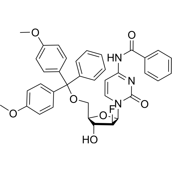 N-[1-[5-O-[二(4-甲氧基苯基)苯甲基]-2-脱氧-2-氟-beta-D-阿拉伯呋喃糖基]-1,2-二氢-2-氧代-4-嘧啶基]苯甲酰胺结构式
