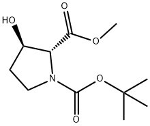 1-(叔丁基)2-甲基(2R,3R)-3-羟基吡咯烷-1,2-二羧酸酯结构式