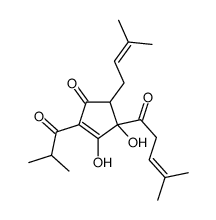 3,4-dihydroxy-5-(3-methylbut-2-enyl)-4-(4-methyl-1-oxopent-3-enyl)-2-(2-methyl-1-oxopropyl)cyclopent-2-en-1-one结构式