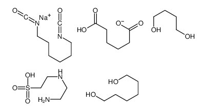 己二酸与1,4-二异氰酸基己烷、1,6己二醇和改性2-[(2-氨基乙基)氨基]乙基磺酸钠的聚合物结构式